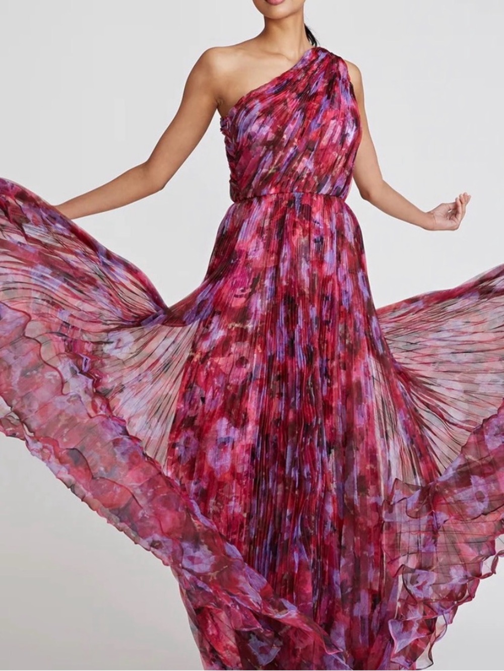 Theia Multicolor Pink Purple Floral Maxi Dress